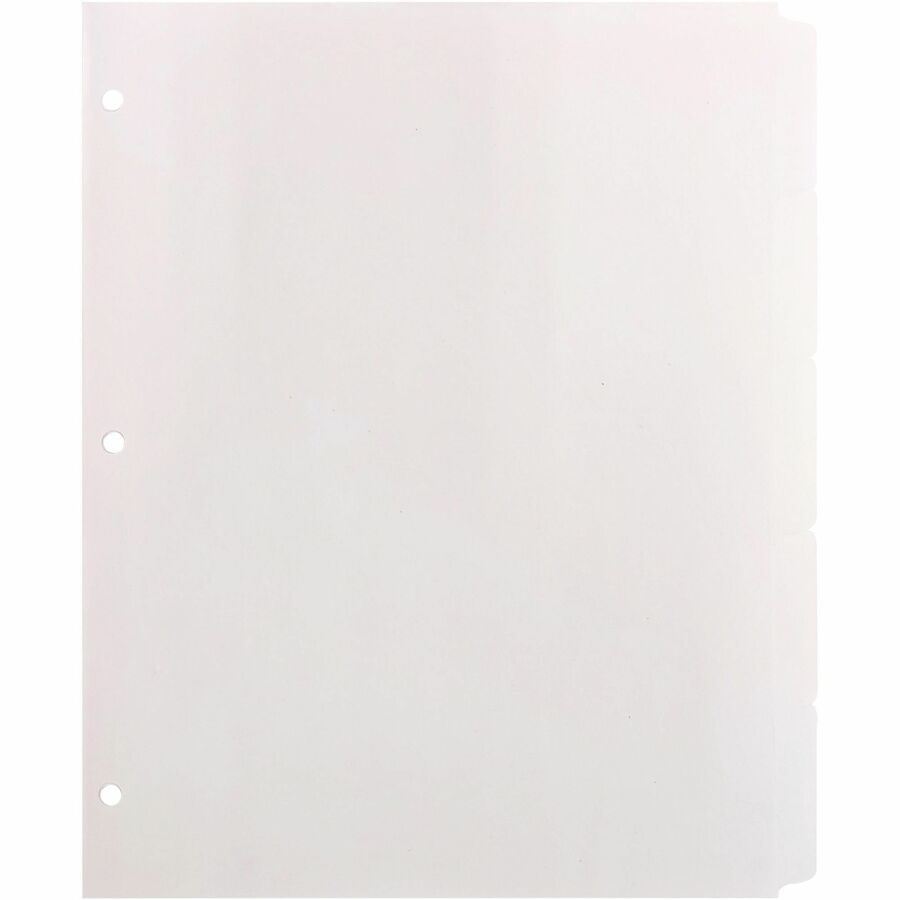 Business Source 3-Ring Plain Tab Indexes - 5 Write-on Tab(s)2" Tab Width - 8.5" Divider Width x 11" Divider Length - Letter - 3 Hole Punched - White Divider - Recycled - Mylar Reinforced Edge, Punched - 100 / Box