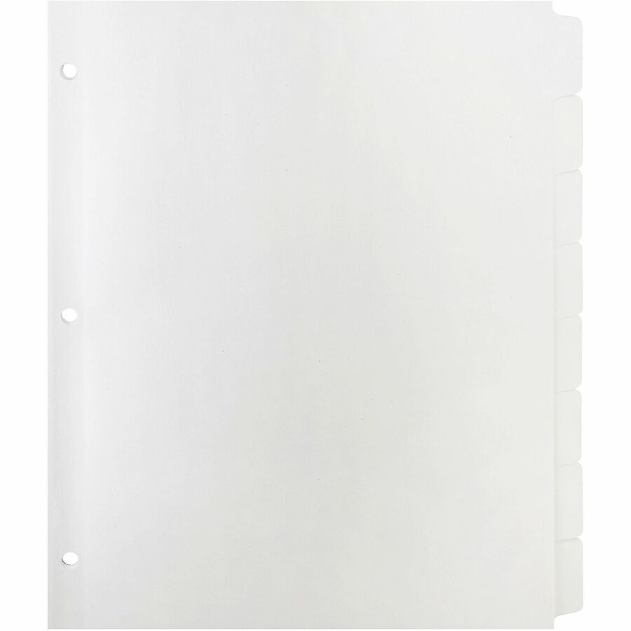 Business Source 3-Ring Plain Tab Indexes - 8 Write-on Tab(s)1.25" Tab Width - 8.5" Divider Width x 11" Divider Length - Letter - 3 Hole Punched - White Divider - Recycled - Punched, Mylar Reinforced Edge - 100 / Box