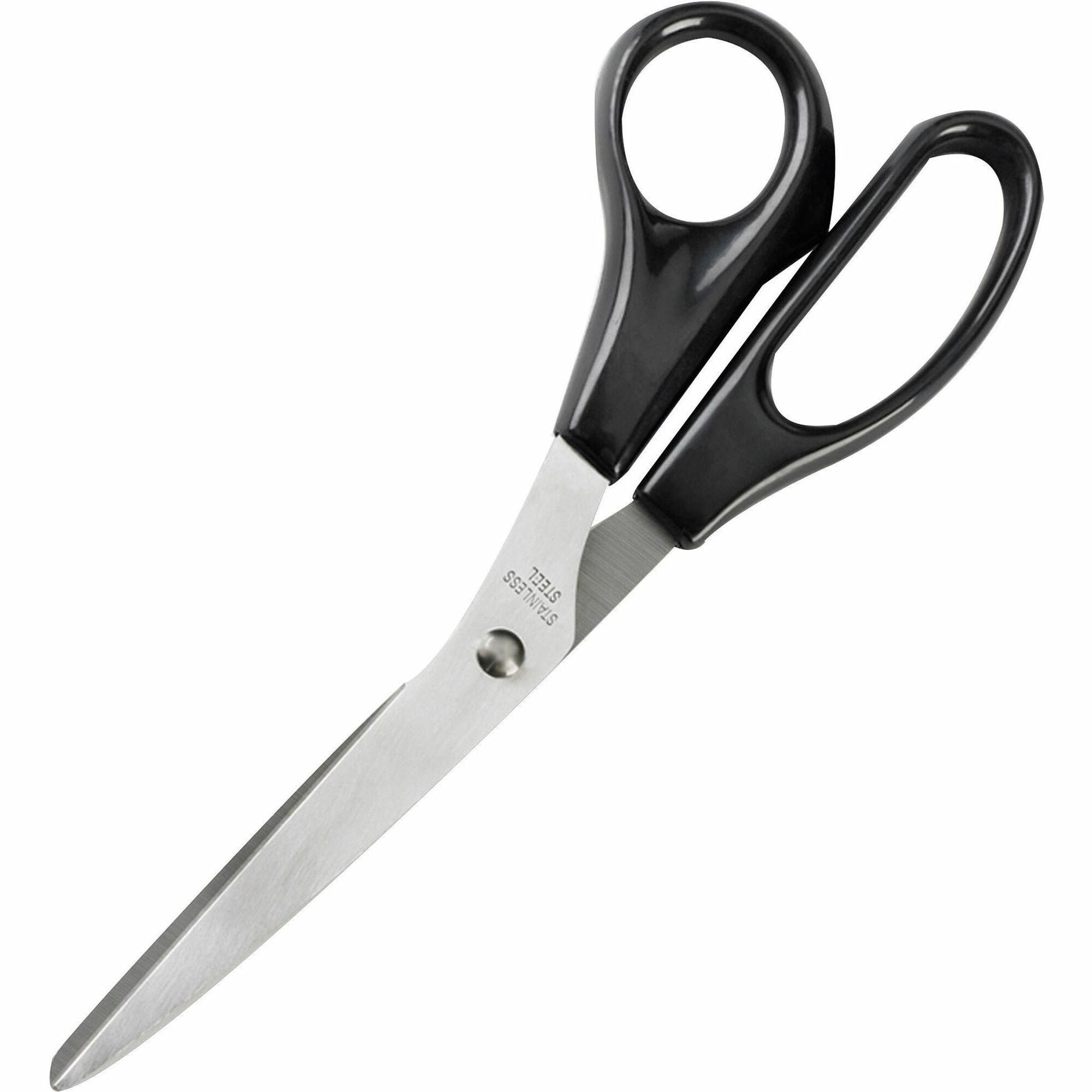 Business Source Stainless Steel Scissors - 8" Overall Length - Bent-right - Stainless Steel - Black - 1 Each - 