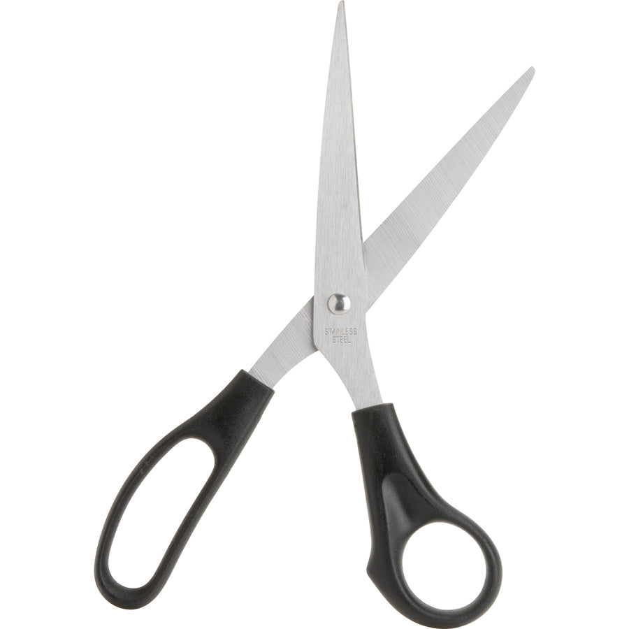 Business Source Stainless Steel Scissors - 8" Overall Length - Bent-right - Stainless Steel - Black - 1 Each - 