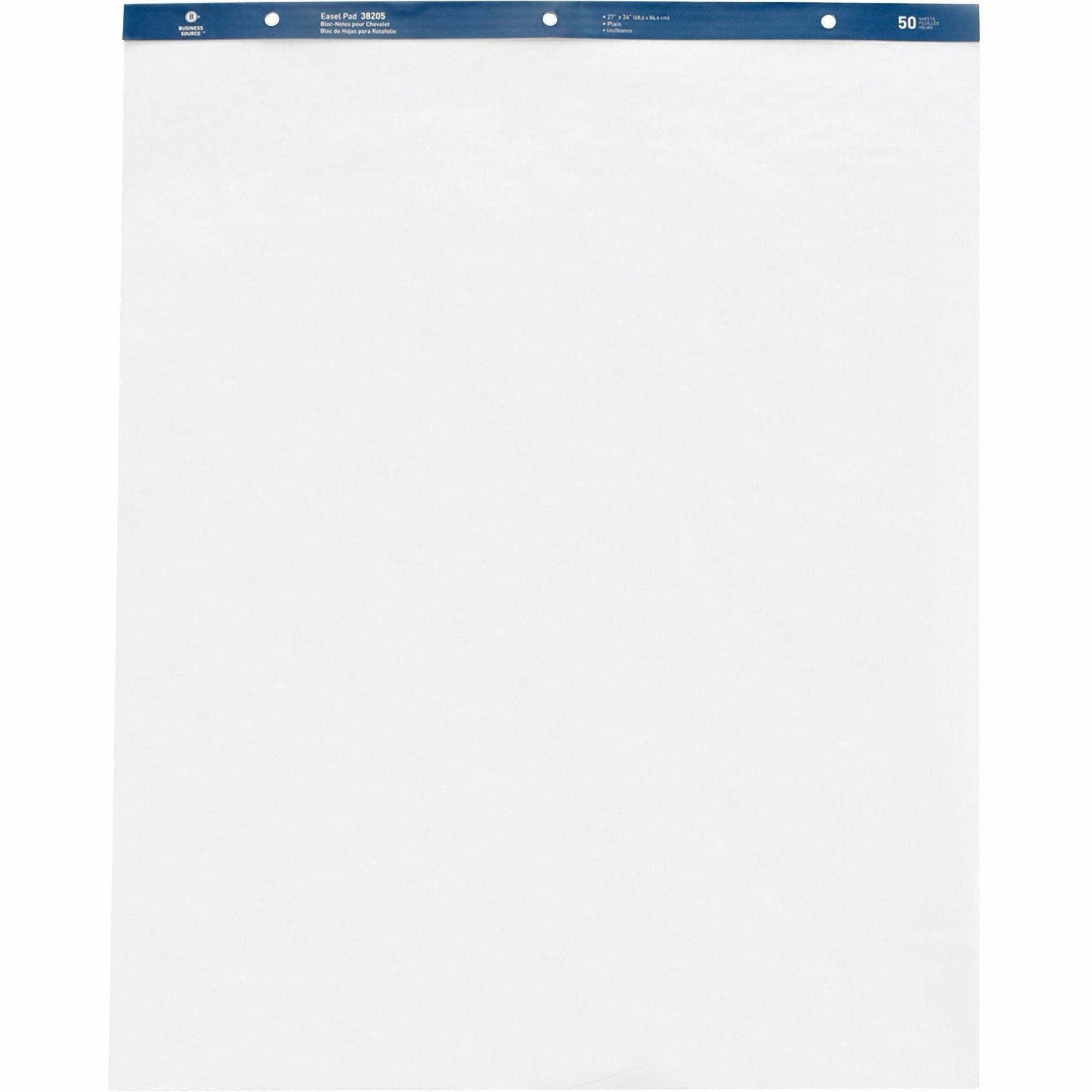 Business Source Standard Easel Pad - 50 Sheets - Plain - 15 lb Basis Weight - 27" x 34" - White Paper - Perforated - 4 / Carton - 