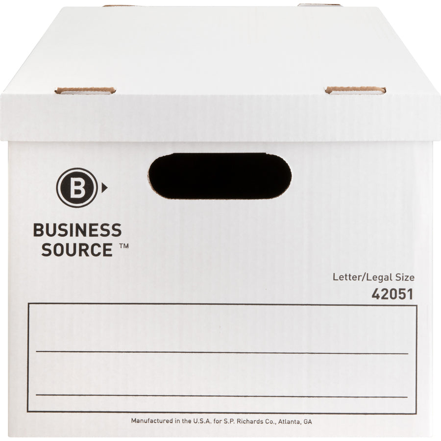 Business Source Economy Storage Box with Lid - External Dimensions: 12" Width x 15" Depth x 10"Height - 350 lb - Media Size Supported: Legal, Letter - Light Duty - Stackable - White - For File - Recycled - 12 / Carton - 