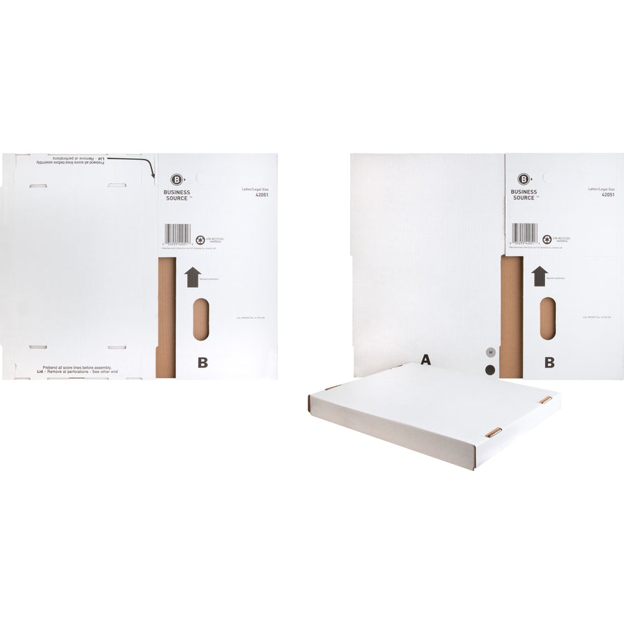 Business Source Economy Storage Box with Lid - External Dimensions: 12" Width x 15" Depth x 10"Height - 350 lb - Media Size Supported: Legal, Letter - Light Duty - Stackable - White - For File - Recycled - 12 / Carton - 