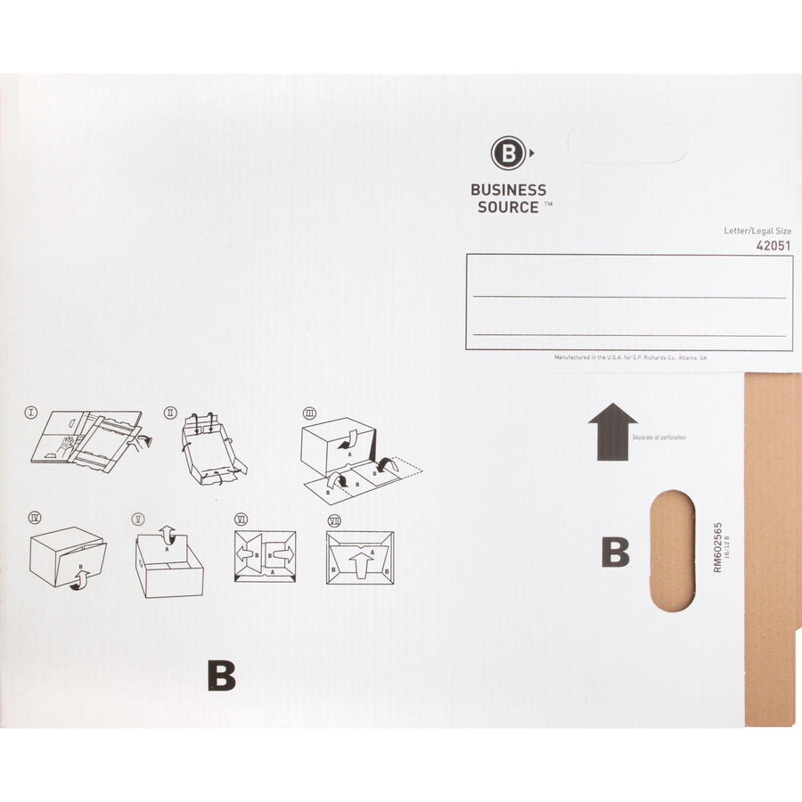 Business Source Economy Storage Box with Lid - External Dimensions: 12" Width x 15" Depth x 10"Height - 350 lb - Media Size Supported: Legal, Letter - Light Duty - Stackable - White - For File - Recycled - 12 / Carton - 