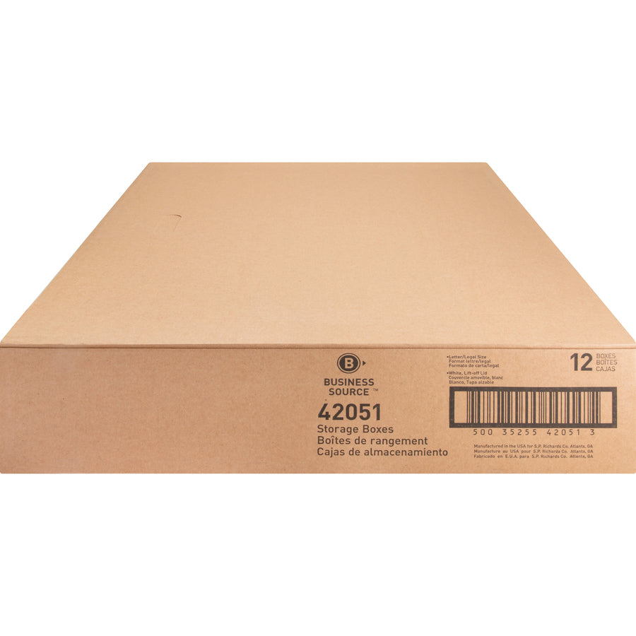 Business Source Economy Storage Box with Lid - External Dimensions: 12" Width x 15" Depth x 10"Height - 350 lb - Media Size Supported: Legal, Letter - Light Duty - Stackable - White - For File - Recycled - 12 / Carton - 