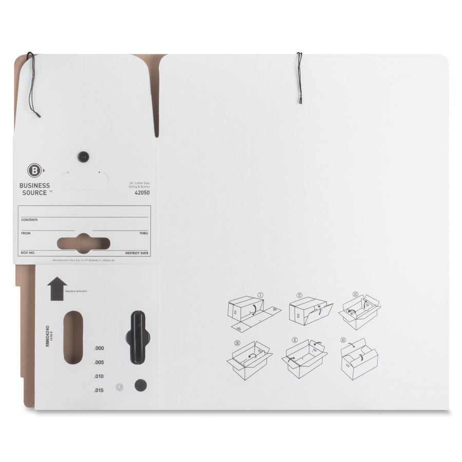 Business Source Light Duty Letter Size Storage Box - External Dimensions: 12" Width x 24" Depth x 10"Height - 350 lb - Media Size Supported: Letter - Light Duty - Stackable - White - For File - Recycled - 12 / Carton - 