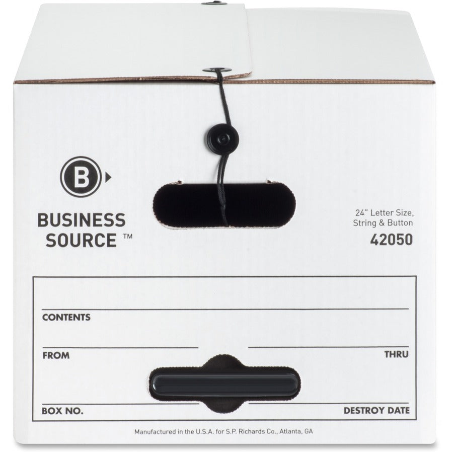 Business Source Light Duty Letter Size Storage Box - External Dimensions: 12" Width x 24" Depth x 10"Height - 350 lb - Media Size Supported: Letter - Light Duty - Stackable - White - For File - Recycled - 12 / Carton