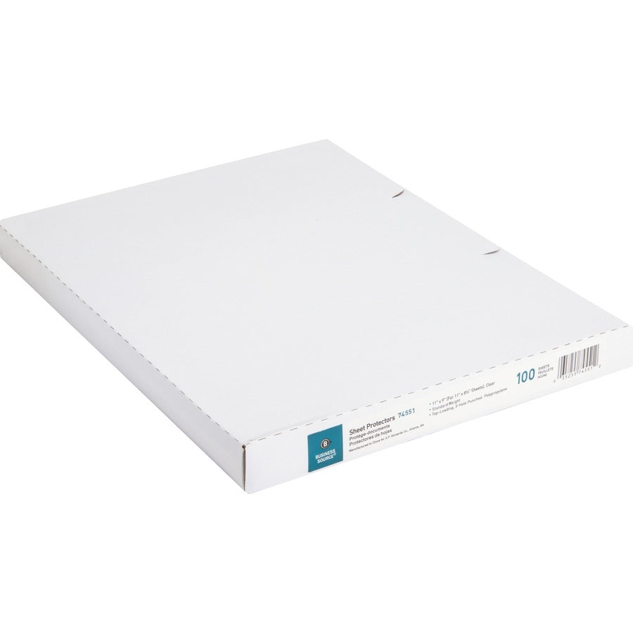 Business Source Top-Loading Poly Sheet Protectors - 11" Height x 9" Width - 1.9 mil Thickness - For Letter 8 1/2" x 11" Sheet - 3 x Holes - Ring Binder - Rectangular - Clear - Polypropylene - 100 / Box