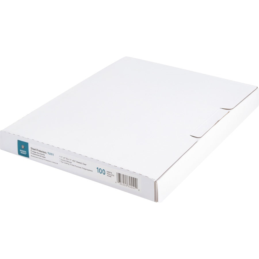 Business Source Top-Loading Poly Sheet Protectors - 11" Height x 9" Width - 1.9 mil Thickness - For Letter 8 1/2" x 11" Sheet - 3 x Holes - Ring Binder - Rectangular - Clear - Polypropylene - 100 / Box