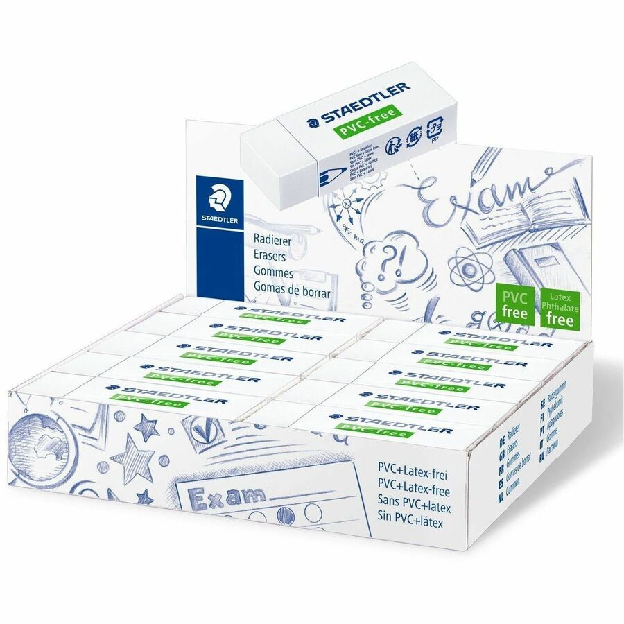 Staedtler PVC Free Eraser - 2.6" Width x 0.5" Height x 0.9" Depth x - 1 Each - Latex-free, Smudge-free, PVC-free