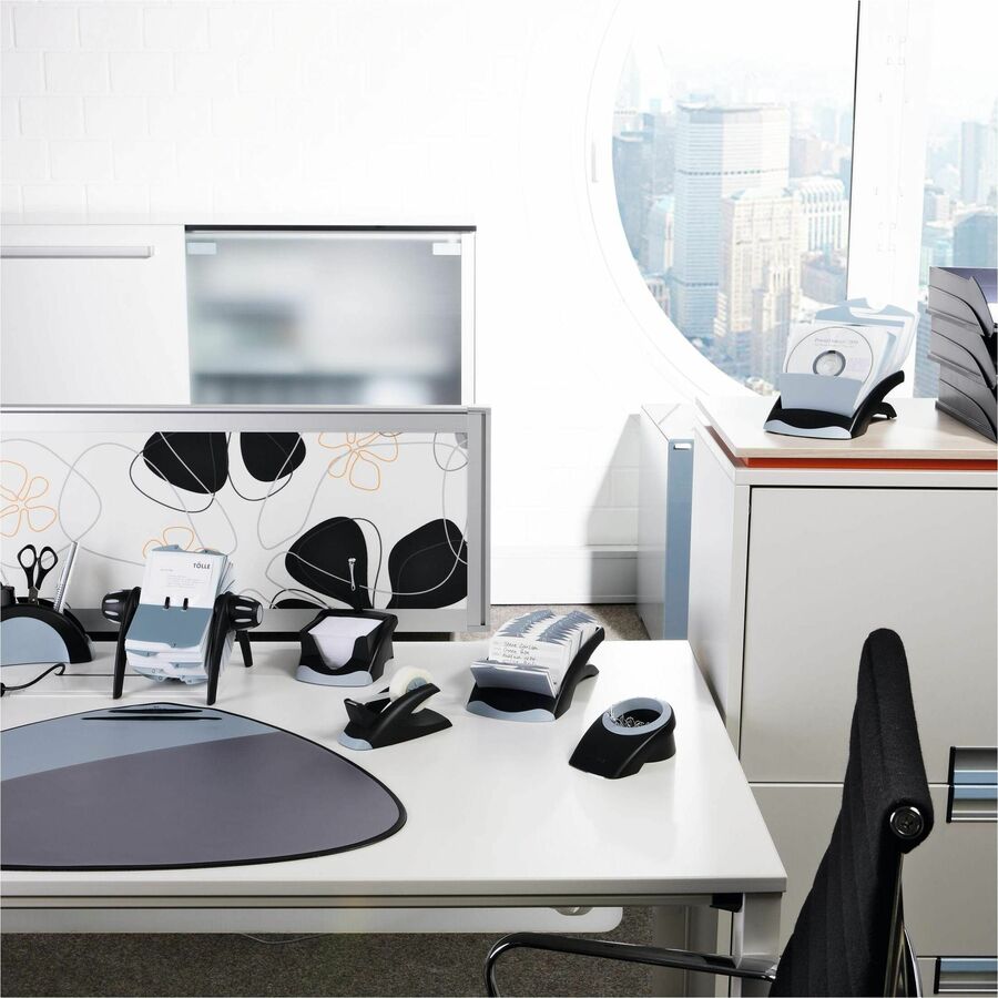 VISIFIX Desk Business Card File, Holds 200 2.88 x 4.13 Cards, 5 x 9.31 x 3.56, Plastic, Graphite/Black