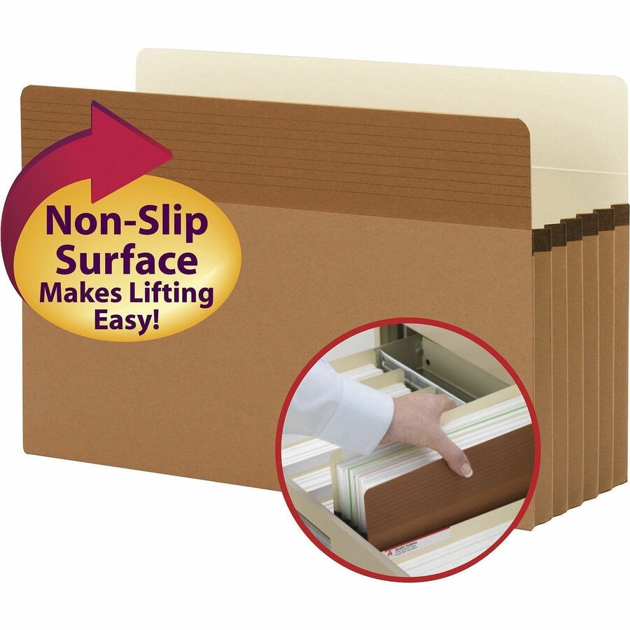 Easy Grip Pockets, 5.25" Expansion, Legal Size, Redrope, 10/Box