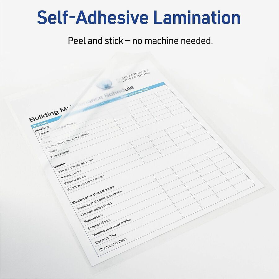 Clear Self-Adhesive Laminating Sheets, 3 mil, 9" x 12", Matte Clear, 10/Pack