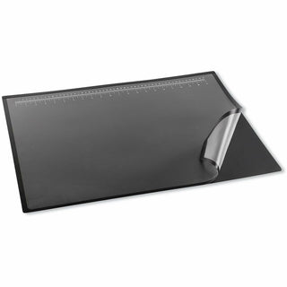 Desk Pad with Transparent Lift-Top Overlay and Antimicrobial Protection, 22" x 17", Black Pad, Transparent Frost Overlay