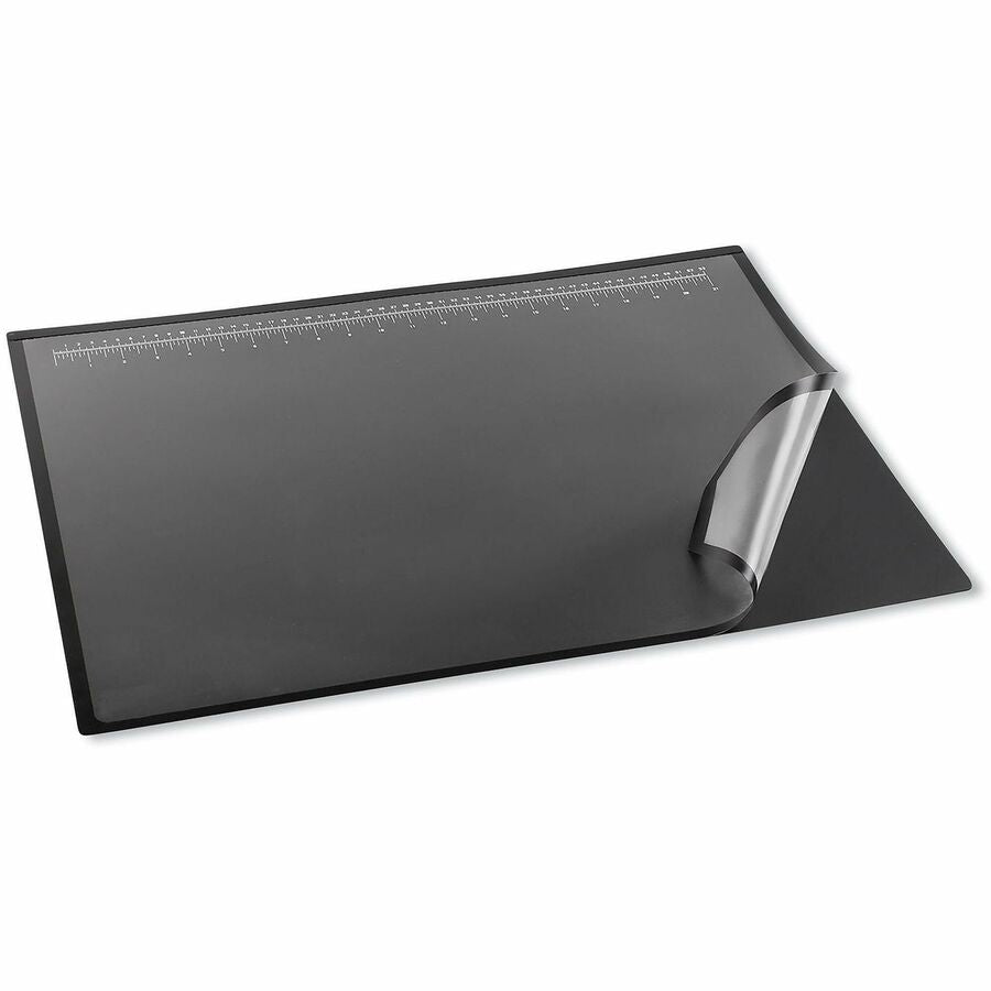 Desk Pad with Transparent Lift-Top Overlay and Antimicrobial Protection, 22" x 17", Black Pad, Transparent Frost Overlay