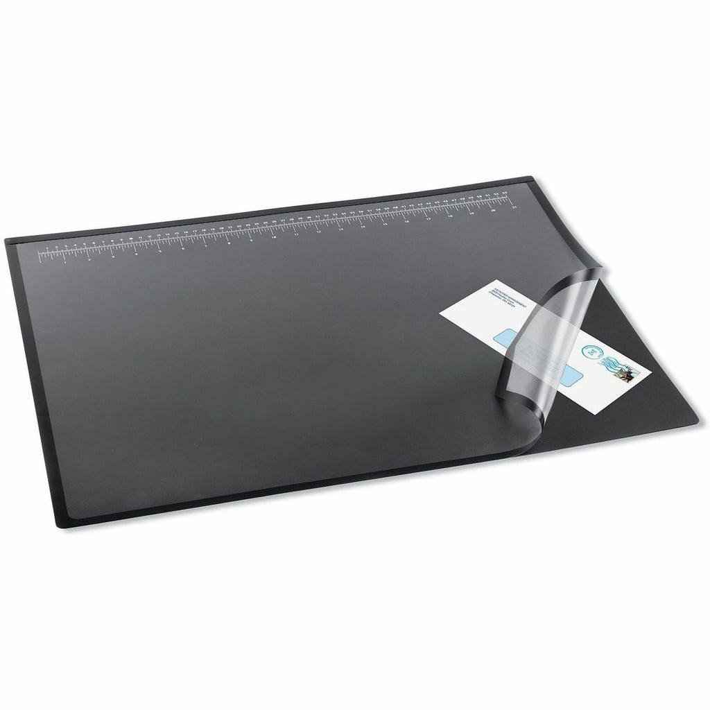 Desk Pad with Transparent Lift-Top Overlay and Antimicrobial Protection, 22" x 17", Black Pad, Transparent Frost Overlay
