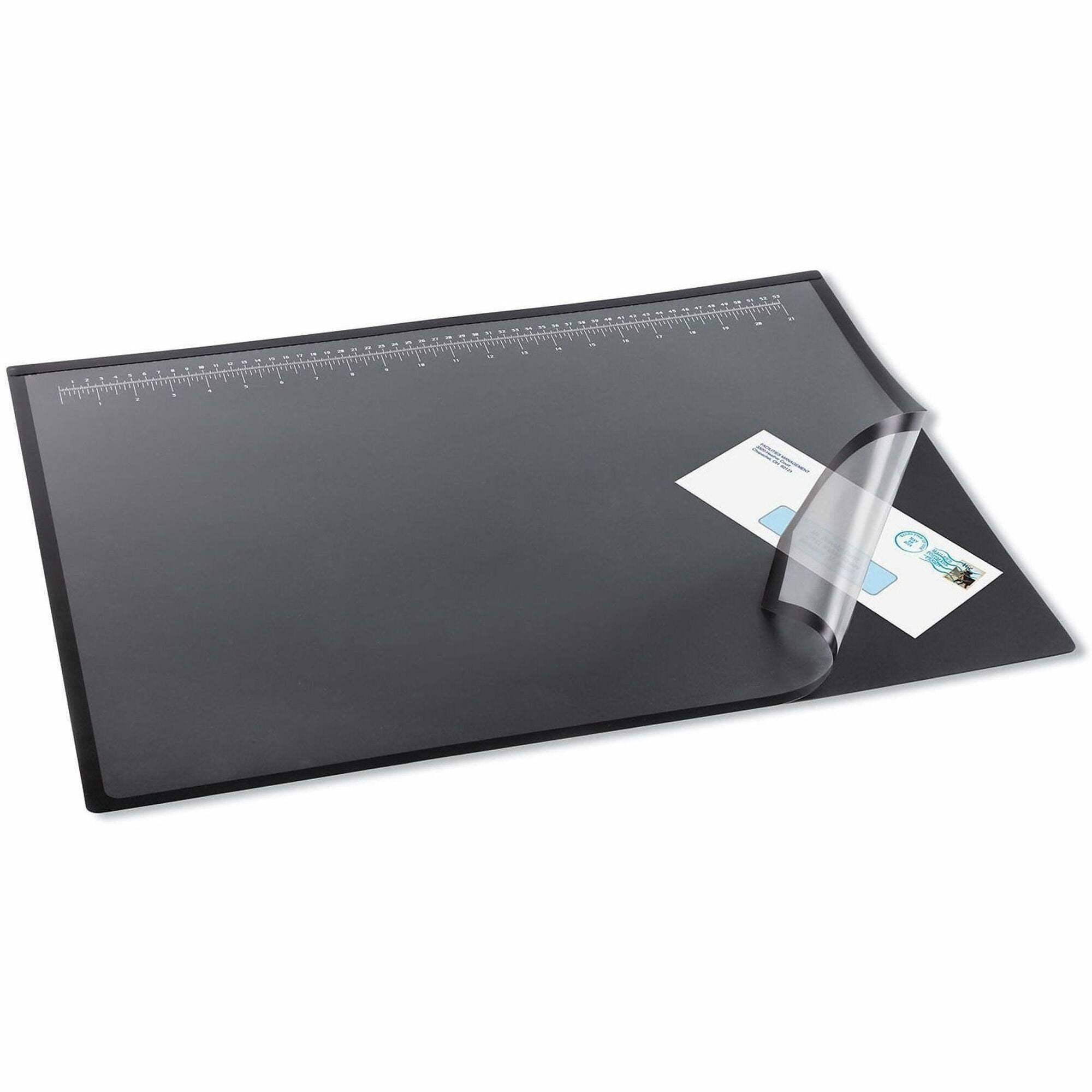 Desk Pad with Transparent Lift-Top Overlay and Antimicrobial Protection, 22" x 17", Black Pad, Transparent Frost Overlay