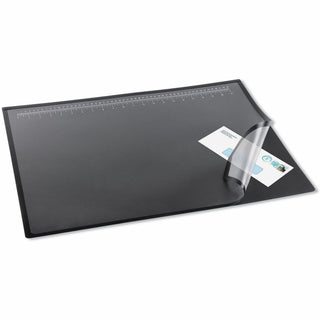 Desk Pad with Transparent Lift-Top Overlay and Antimicrobial Protection, 22" x 17", Black Pad, Transparent Frost Overlay