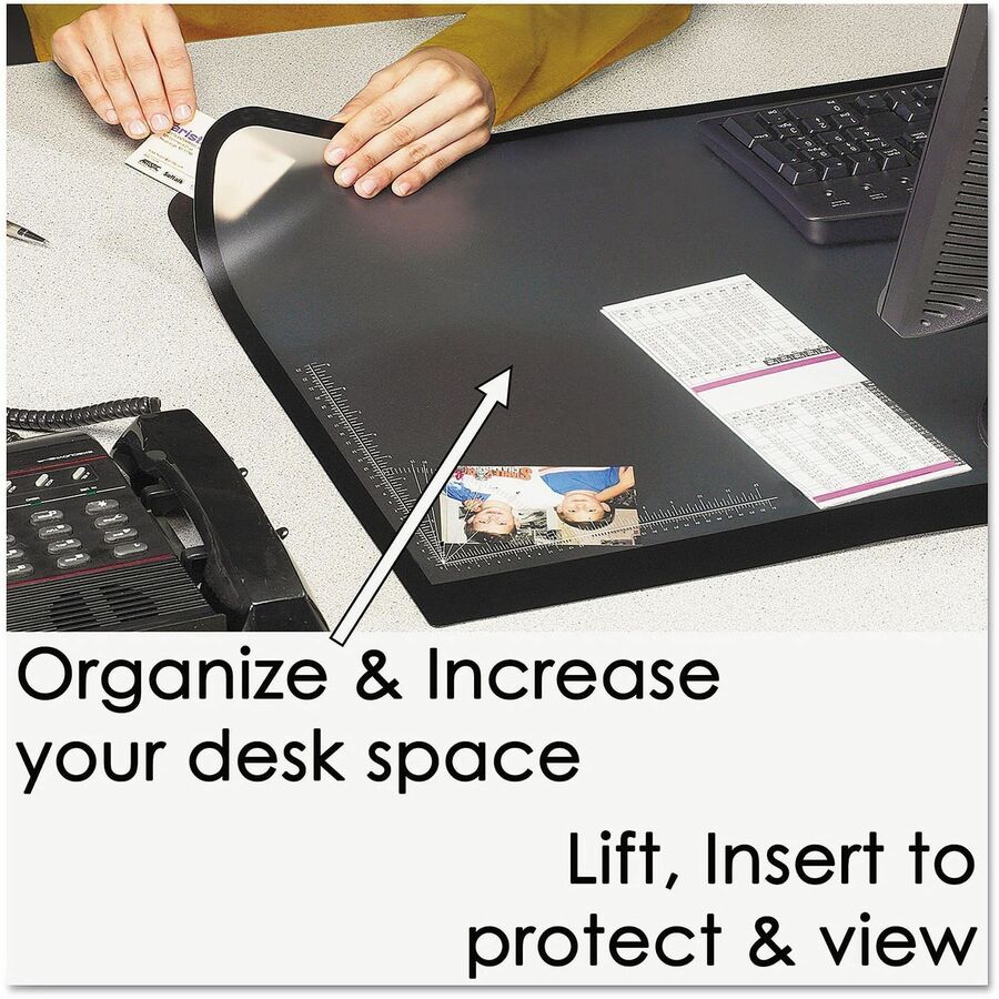 Desk Pad with Transparent Lift-Top Overlay and Antimicrobial Protection, 22" x 17", Black Pad, Transparent Frost Overlay