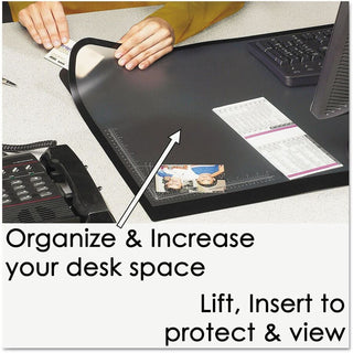 Desk Pad with Transparent Lift-Top Overlay and Antimicrobial Protection, 22" x 17", Black Pad, Transparent Frost Overlay