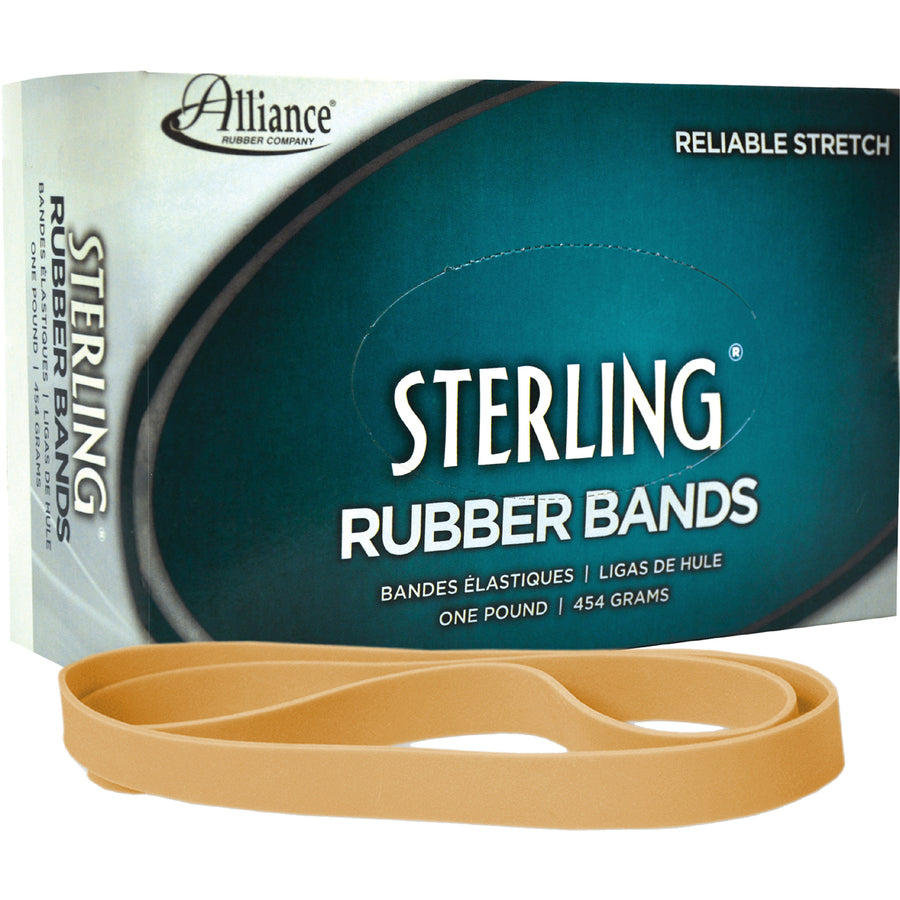 Alliance Rubber 25075 Sterling Rubber Bands - Size #107 - Approx. 50 Bands - 7" x 5/8" - Natural Crepe - 1 lb Box - 
