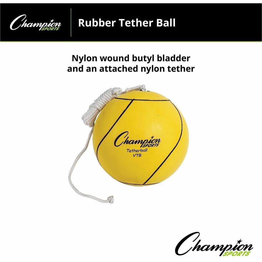 Champion Sports Yellow Tether Ball - Rubber, Nylon - Yellow - 1 Each