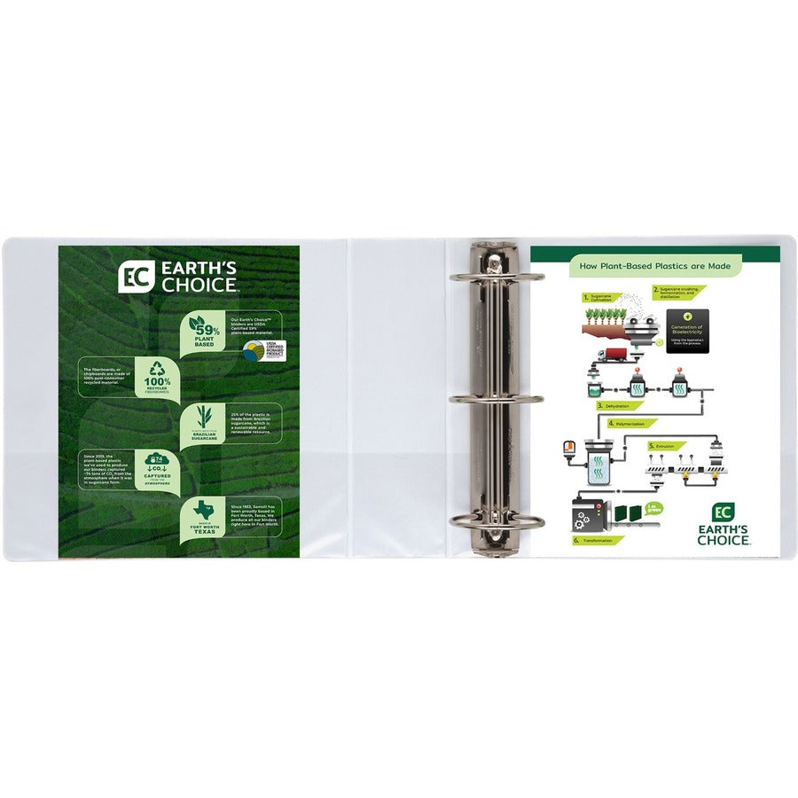 Earth's Choice Plant-Based Round Ring View Binder, 3 Rings, 4" Capacity, 11 x 8.5, White