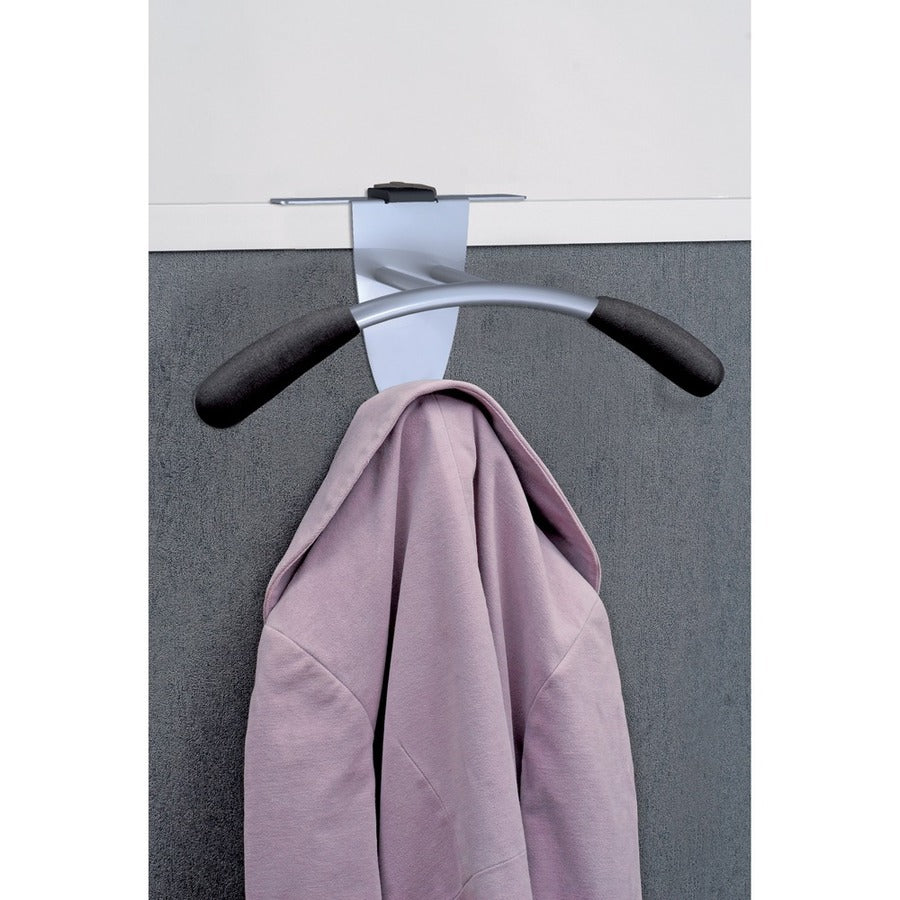 Hanger Shaped Partition Coat Hook, Metal/Foam/ABS, Silver/Black