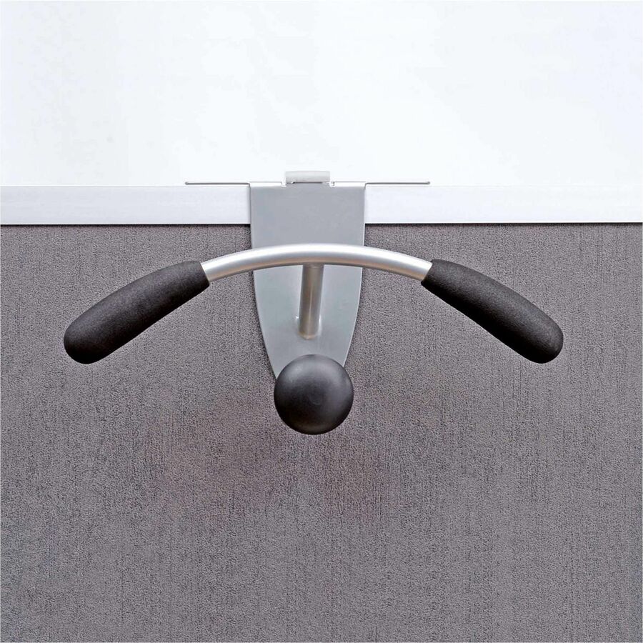 Hanger Shaped Partition Coat Hook, Metal/Foam/ABS, Silver/Black