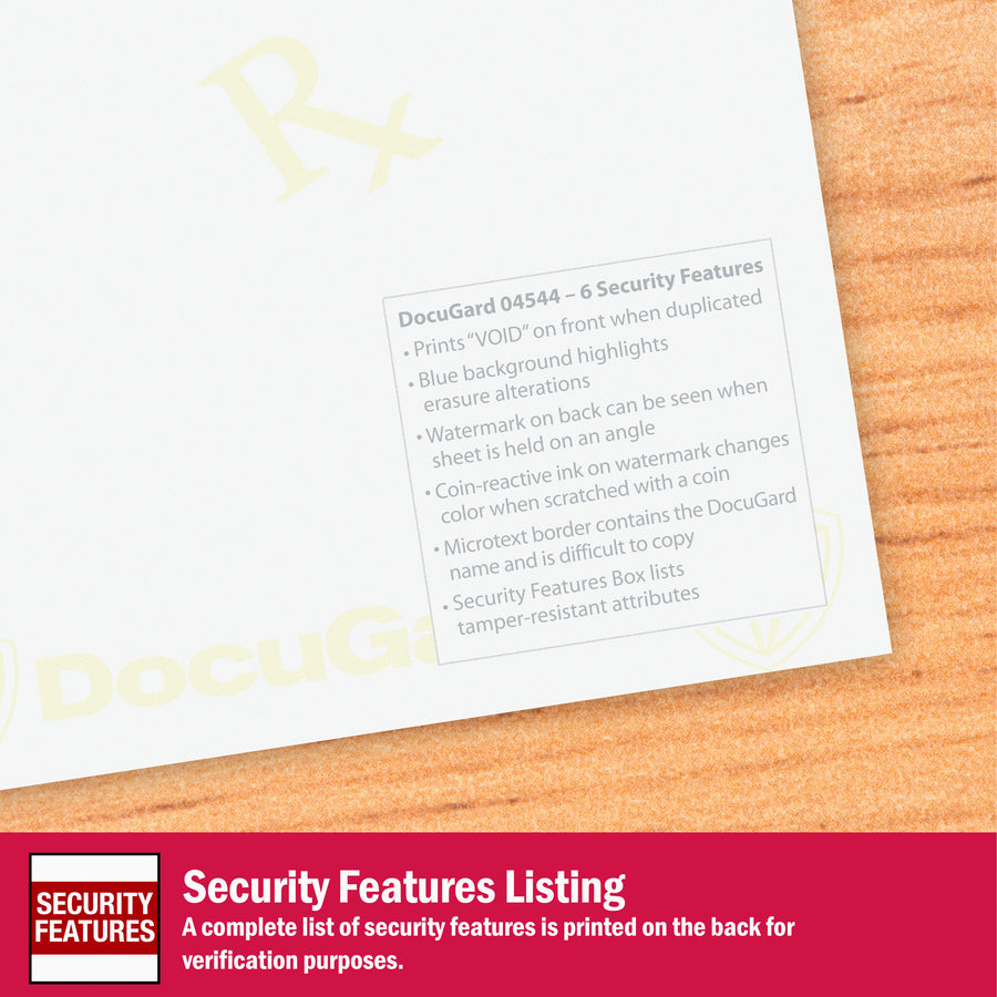 DocuGard Standard 2-part Medical Security Paper - Letter - 8 1/2" x 11" - 24 lb Basis Weight - 250 / Pack - Tamper Resistant, Pantograph, Erasure Protection, Watermarked, Security Features Listing, Coin-reactive Ink, Microtext Printing, Carbonless, C