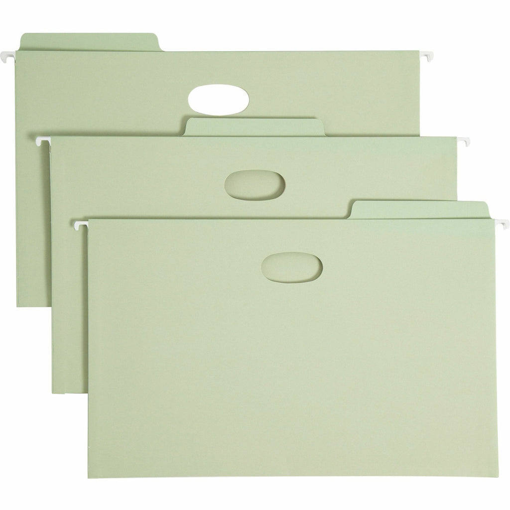 Smead FasTab 1/3 Tab Cut Legal Recycled Hanging Folder - 8 1/2" x 14" - 5 1/4" Expansion - Top Tab Location - Assorted Position Tab Position - Moss - 10% Recycled - 9 / Box - 