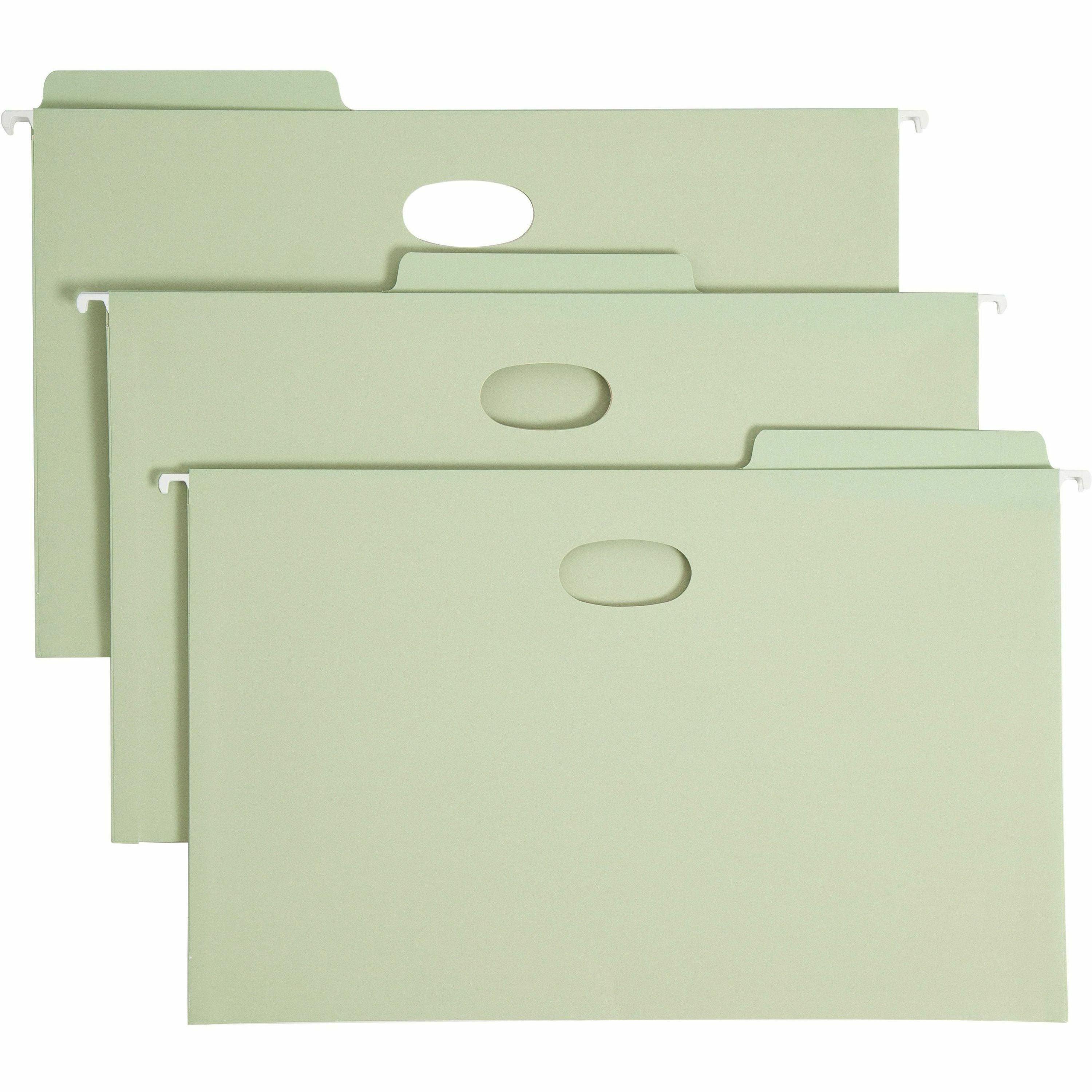Smead FasTab 1/3 Tab Cut Legal Recycled Hanging Folder - 8 1/2" x 14" - 5 1/4" Expansion - Top Tab Location - Assorted Position Tab Position - Moss - 10% Recycled - 9 / Box - 