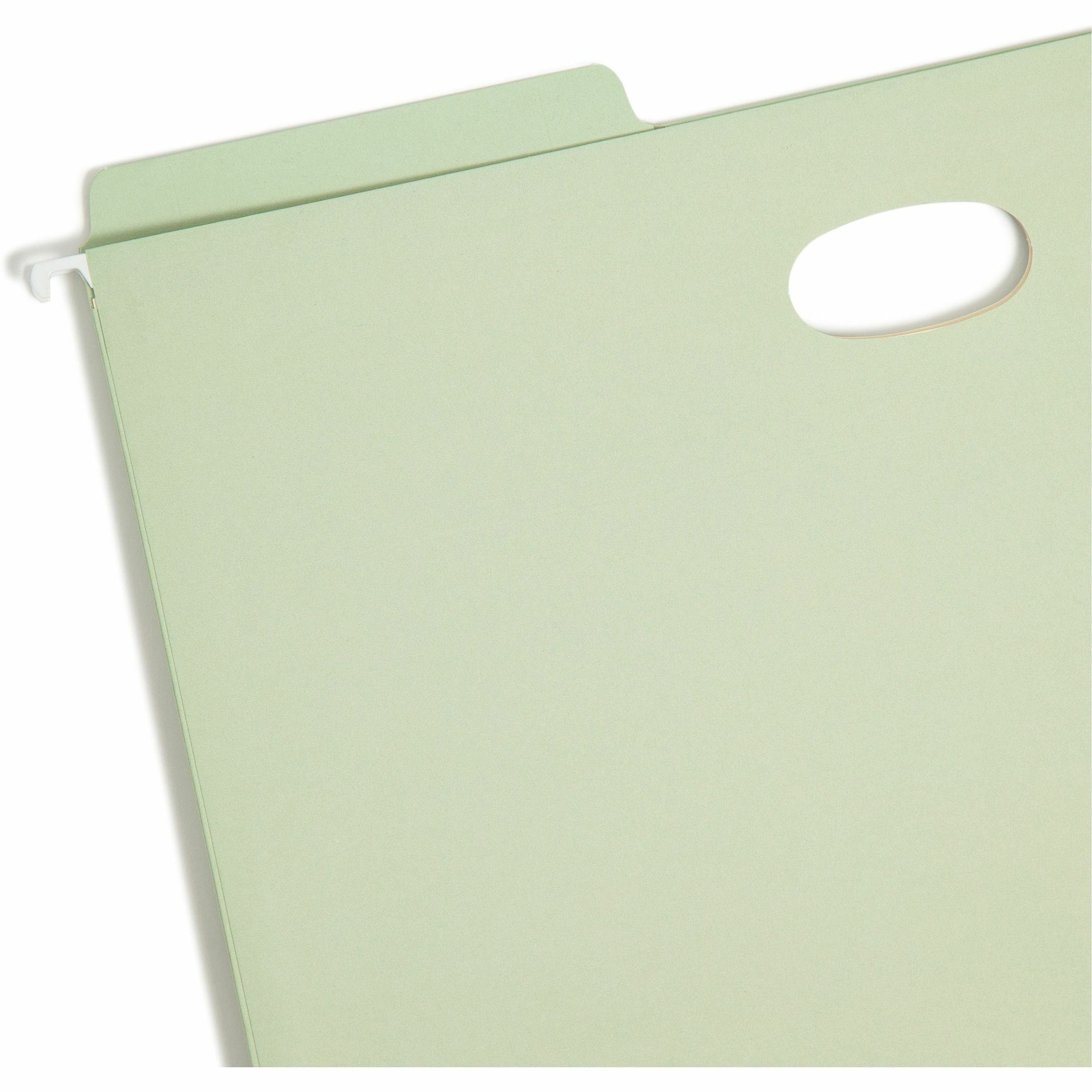 Smead FasTab 1/3 Tab Cut Legal Recycled Hanging Folder - 8 1/2" x 14" - 5 1/4" Expansion - Top Tab Location - Assorted Position Tab Position - Moss - 10% Recycled - 9 / Box - 