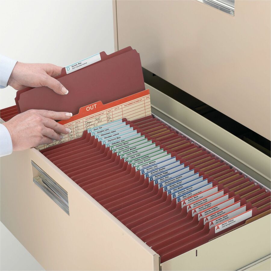Recycled Pressboard Classification Folders, 2" Expansion, 2 Dividers, 6 Fasteners, Legal Size, Red Exterior, 10/Box