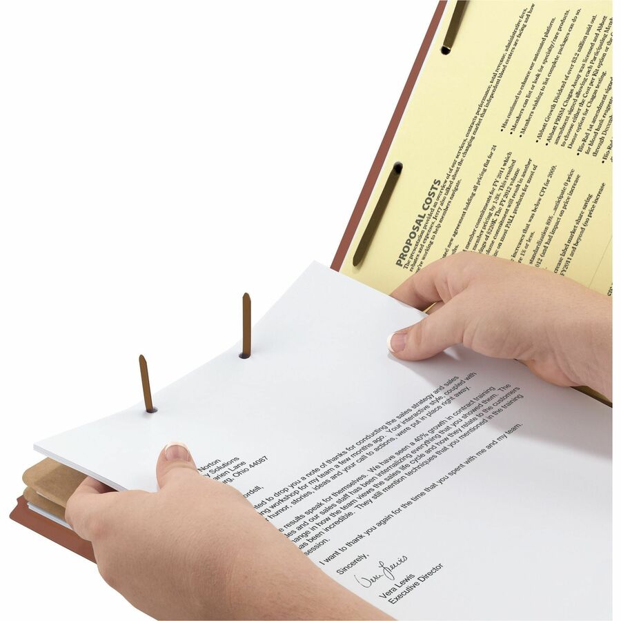 Recycled Pressboard Classification Folders, 2" Expansion, 2 Dividers, 6 Fasteners, Legal Size, Red Exterior, 10/Box