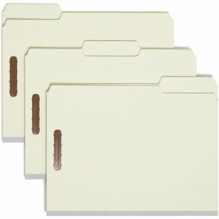 Recycled Pressboard Fastener Folders, 3" Expansion, 2 Fasteners, Letter Size, Gray-Green Exterior, 25/Box