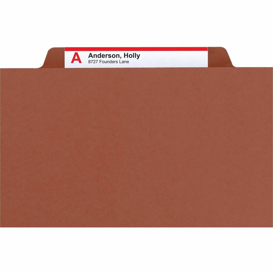 Recycled Pressboard Classification Folders, 2" Expansion, 2 Dividers, 6 Fasteners, Letter Size, Red Exterior, 10/Box