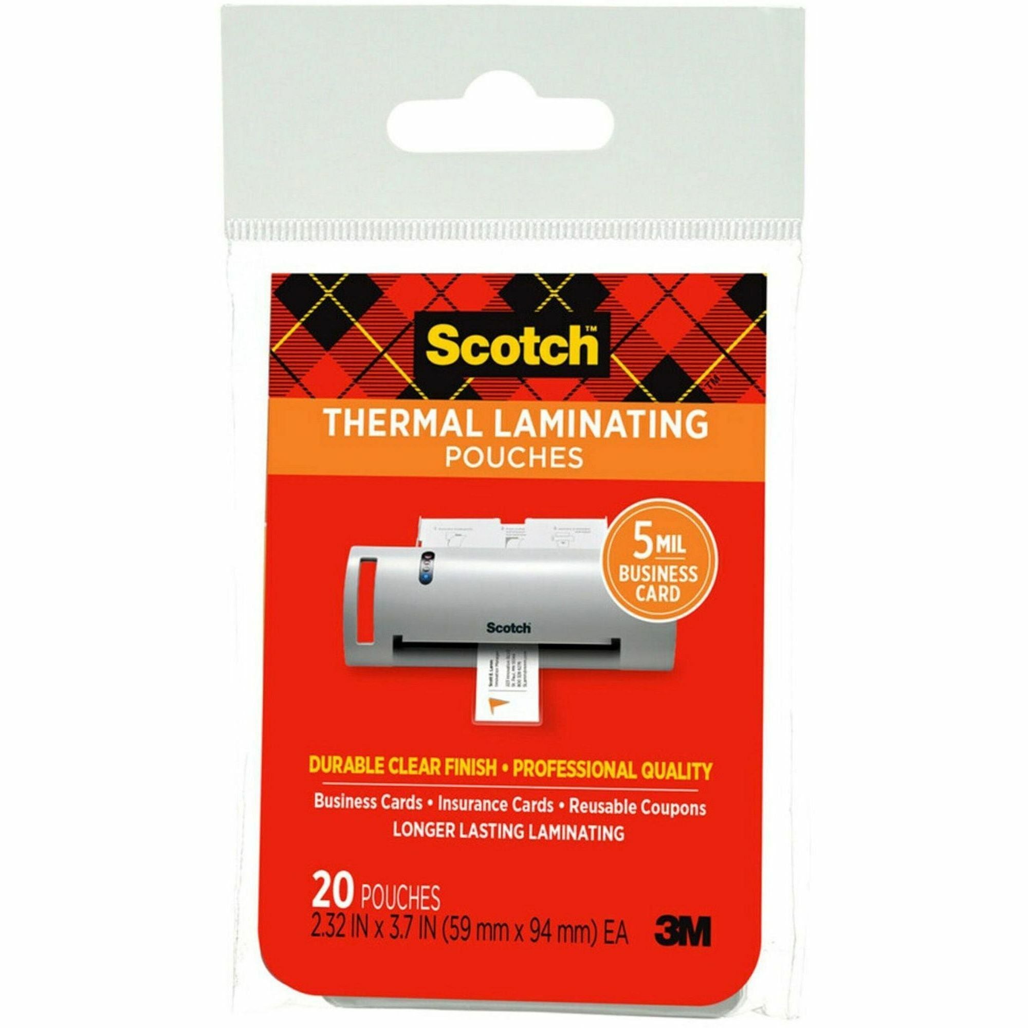 Laminating Pouches, 5 mil, 3.75" x 2.38", Gloss Clear, 20/Pack
