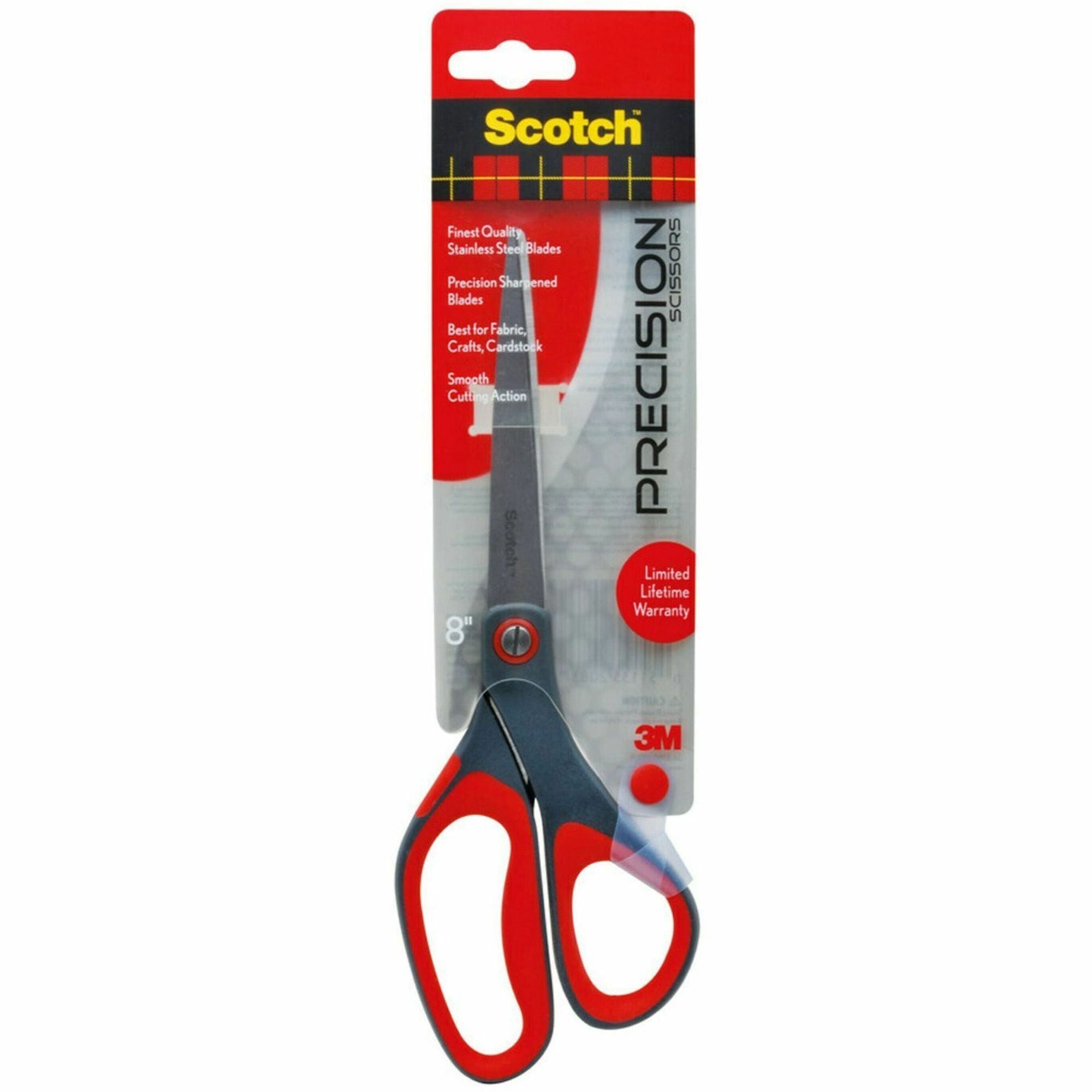 Precision Scissors, 8" Long, 3.13" Cut Length, Gray/Red Straight Handle