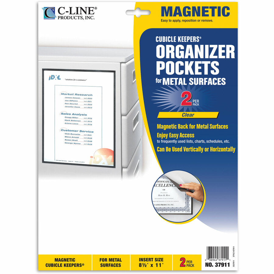 C-Line Cubicle Keepers Display Pockets for Metal Surfaces - Magnetic, 8-1/2 x 11, 2/PK, 37911 - 