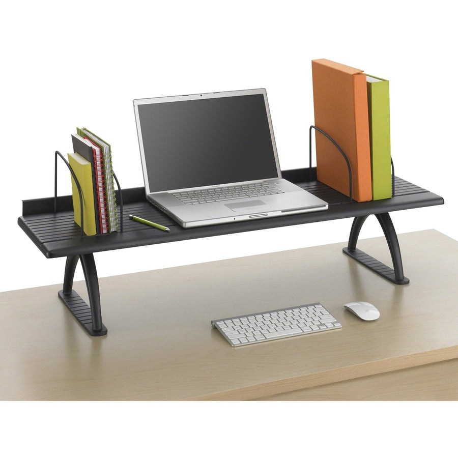 Safco Retainer Lip Desk Riser - 8.3" Height x 42" Width x 12.3" Depth - Swivel - Black - Melamine - 1 Each - 