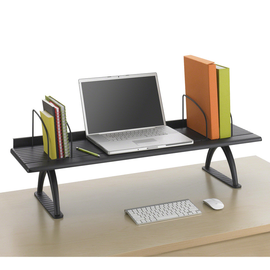 Safco Retainer Lip Desk Riser - 8.3" Height x 42" Width x 12.3" Depth - Swivel - Black - Melamine - 1 Each - 