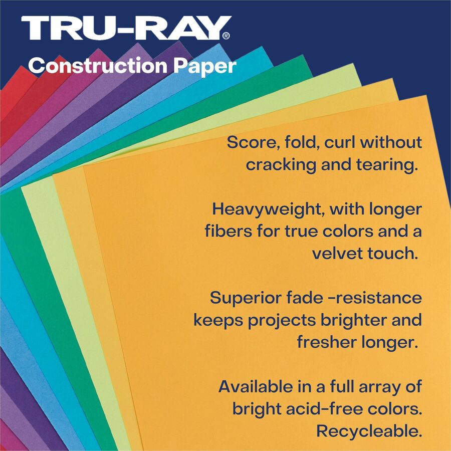 Tru-Ray Construction Paper, 76 lb Text Weight, 18 x 24, Sky Blue, 50/Pack - 3