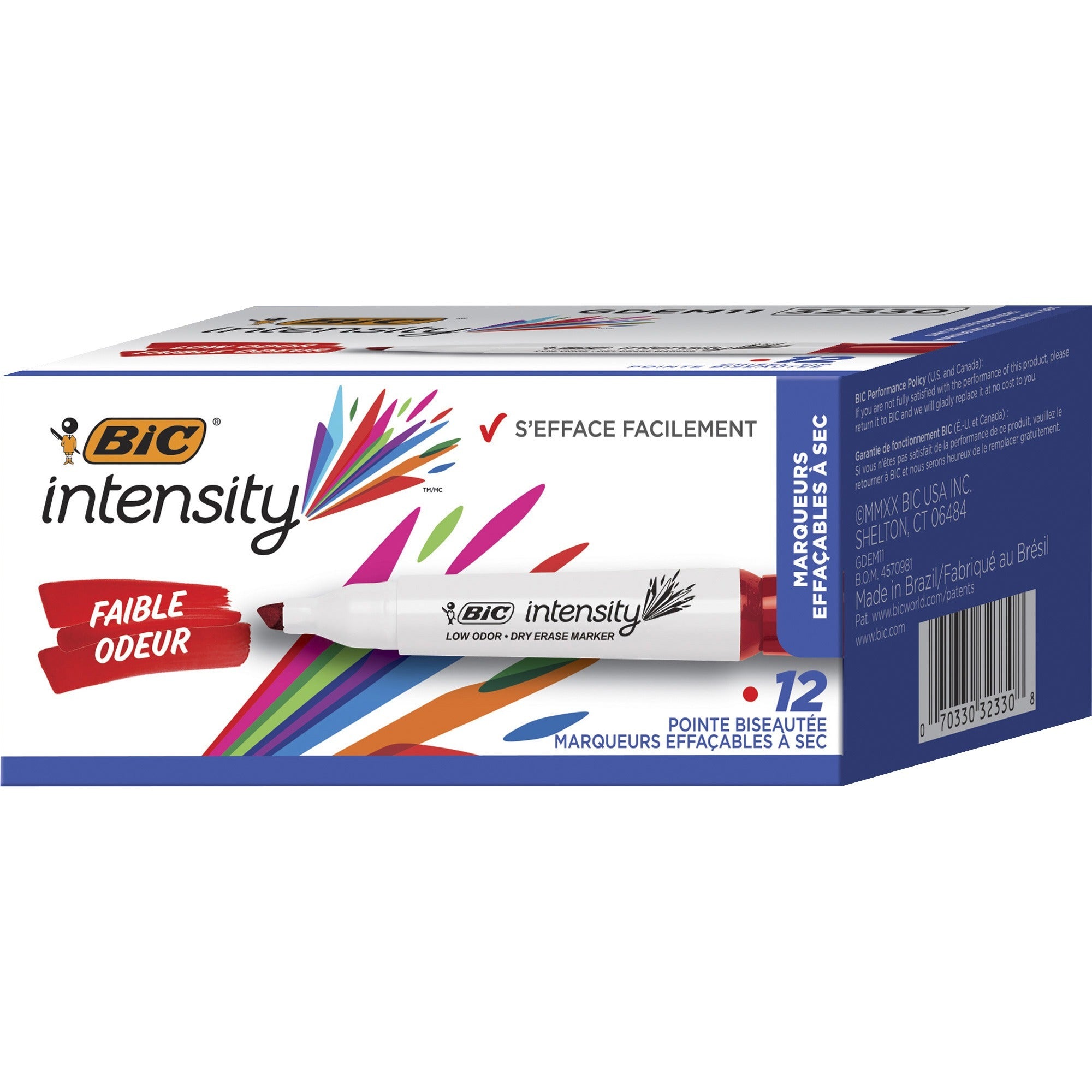 Intensity Low Odor Chisel Tip Dry Erase Marker, Extra-Broad Bullet Tip, Red, Dozen