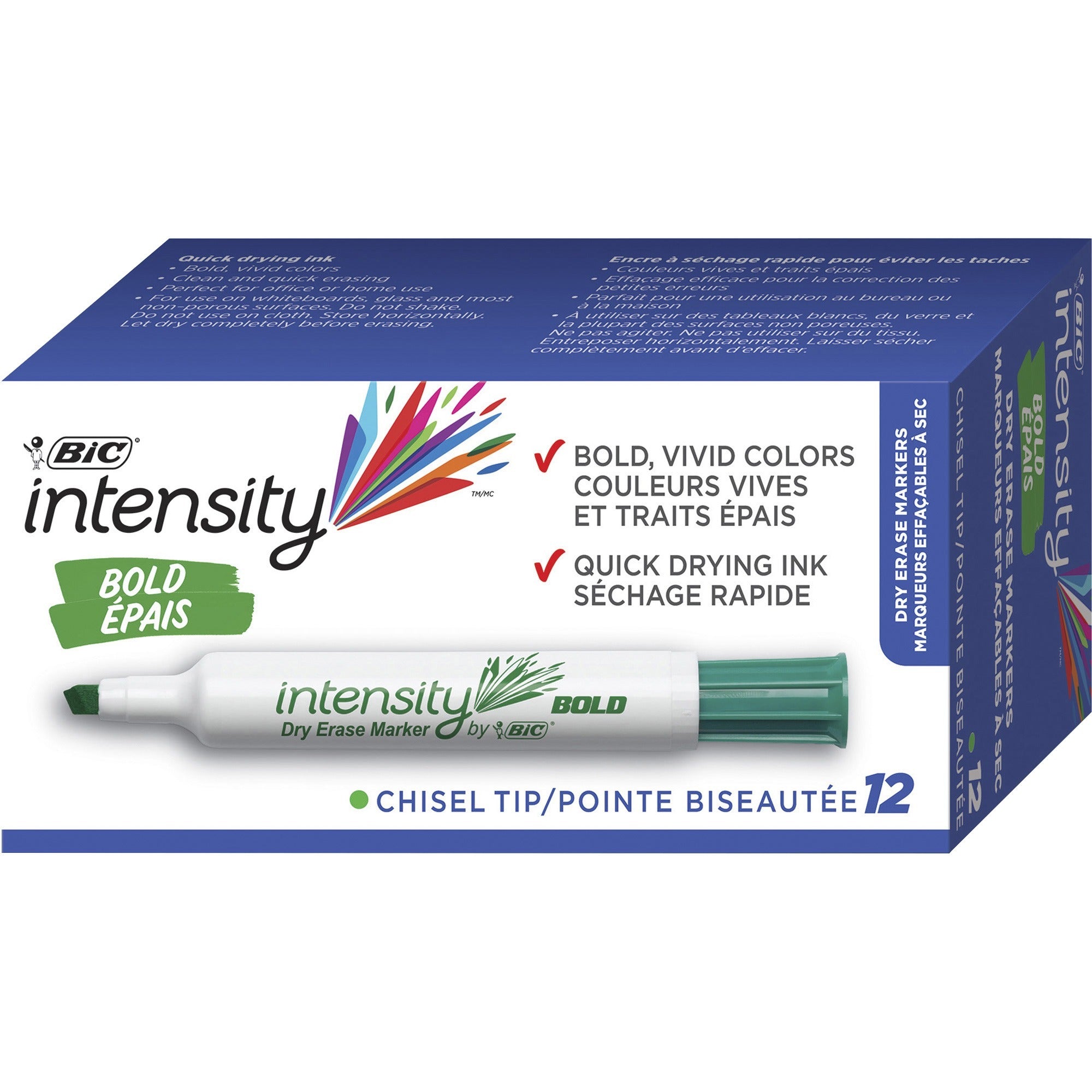Intensity Low Odor Chisel Tip Dry Erase Marker, Broad Chisel Tip, Green, Dozen