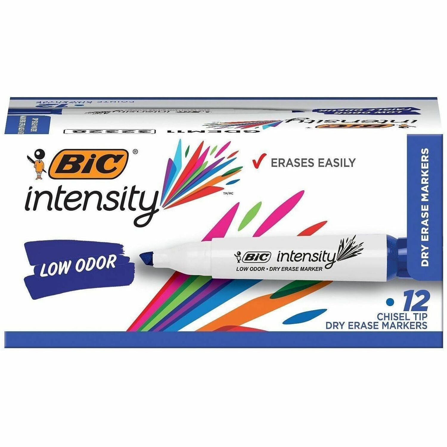 Intensity Low Odor Chisel Tip Dry Erase Marker, Broad Chisel Tip, Blue, Dozen