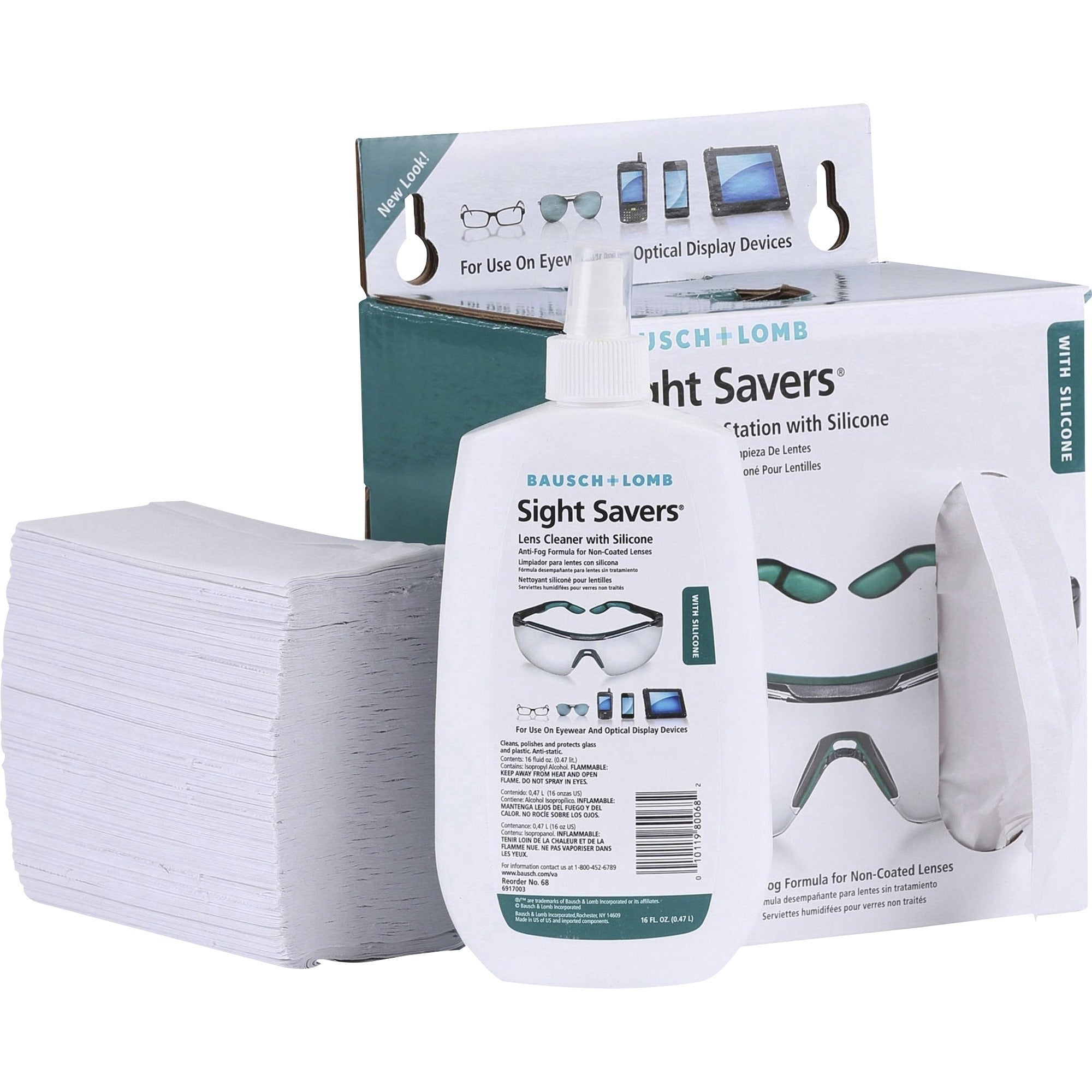 Sight Savers Lens Cleaning Station, 16 oz Plastic Bottle, 6.5 x 4.75, 1,520 Tissues/Box