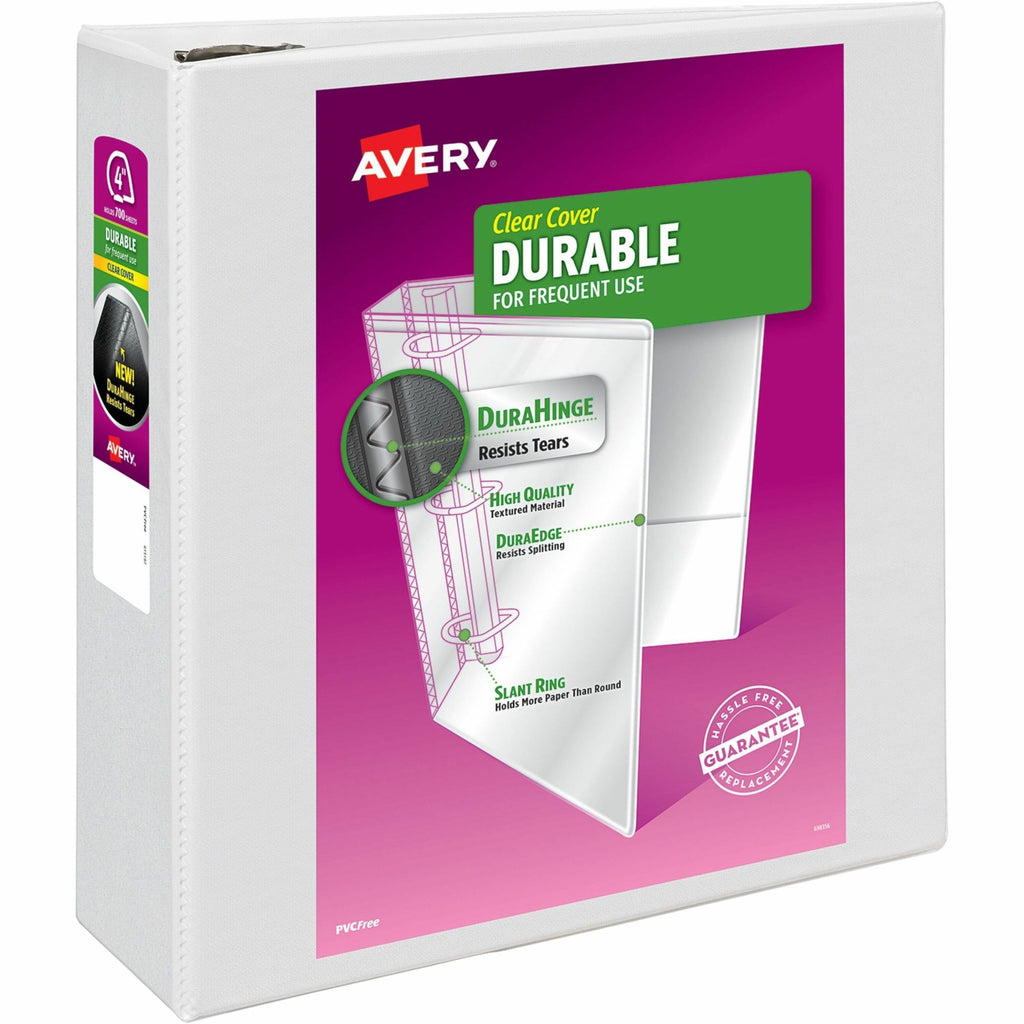Durable View Binder with DuraHinge and EZD Rings, 3 Rings, 4" Capacity, 11 x 8.5, White, (9801)