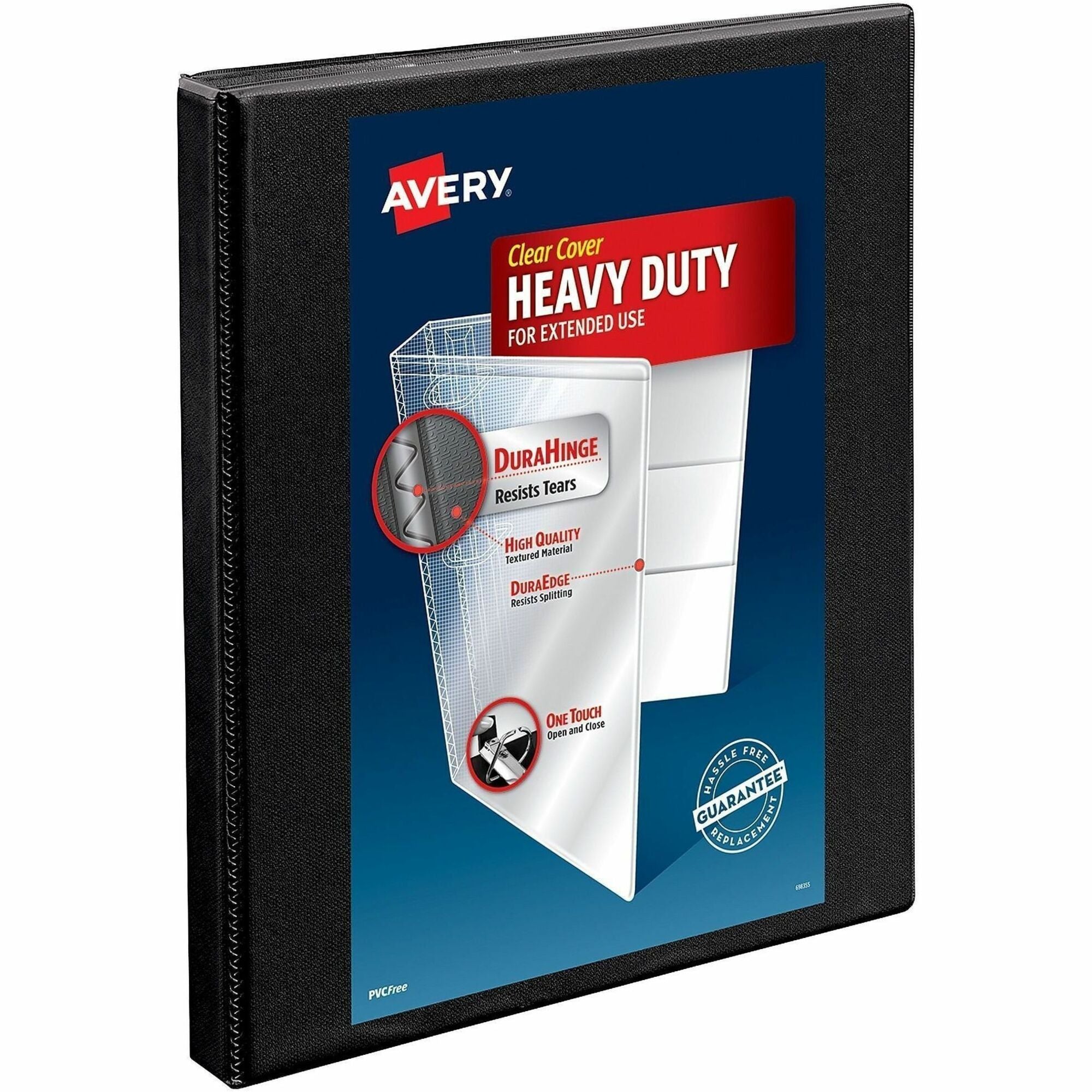 Heavy-Duty Non Stick View Binder with DuraHinge and Slant Rings, 3 Rings, 0.5" Capacity, 11 x 8.5, Black, (5233)