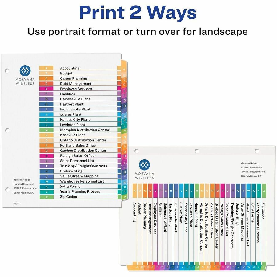 Customizable TOC Ready Index Multicolor Tab Dividers, 26-Tab, A to Z, 11 x 8.5, White, Traditional Color Tabs, 1 Set